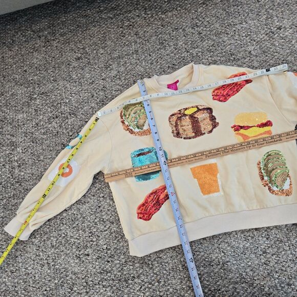 Queen of Sparkles Breakfast Crew Neck Sweatshirt Size Small sequins Food - Picture 5 of 7